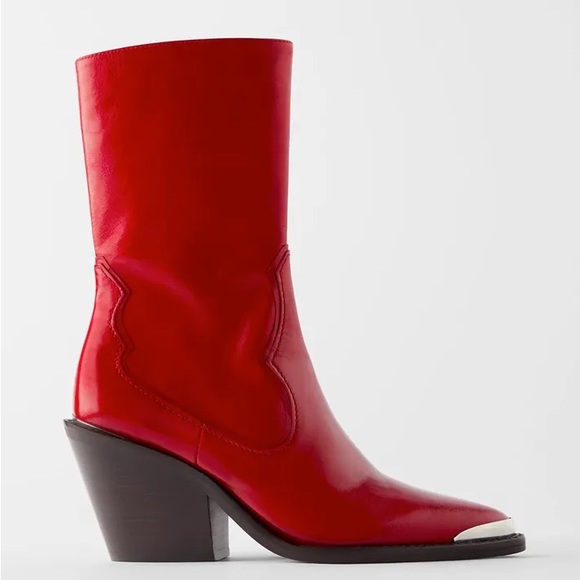 Zara Shoes Leather Heeled Cowboy Boots With Metal Detail Poshmark